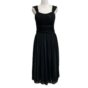 Talbots Black Chiffon Flowy Retro Style LBD Sleeveless Pleated Midi Dress